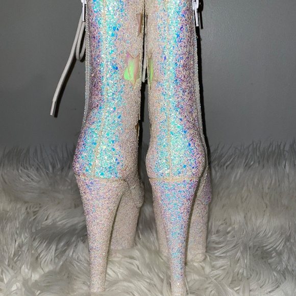 YRU MYA STAR WHITE GLITTER PLATFORM Stripper Dancewear BOOTS HEELS  XTRA Size 5 - Picture 8 of 16